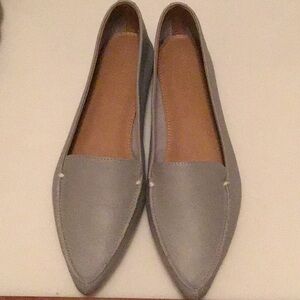 J Crew gray leather loafers size 8 never worn.